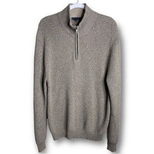 Zachary Prell Size L Sand Tan 1/4 Zip Cashmere Blend Knit Cozy Sweater $295